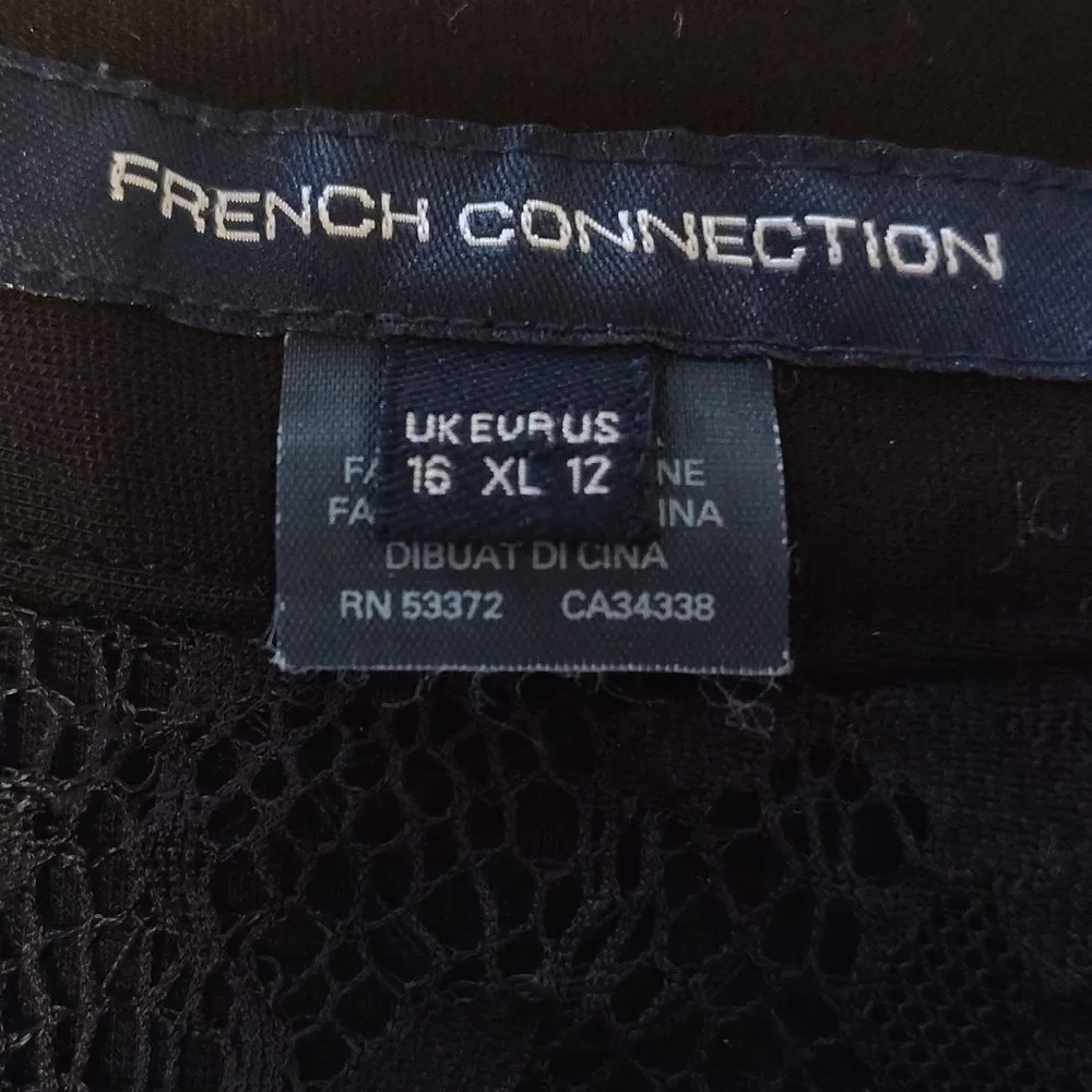 French Connection Y2K Black Floral Lace Trim Stretch Mini Skirt Size 12‎